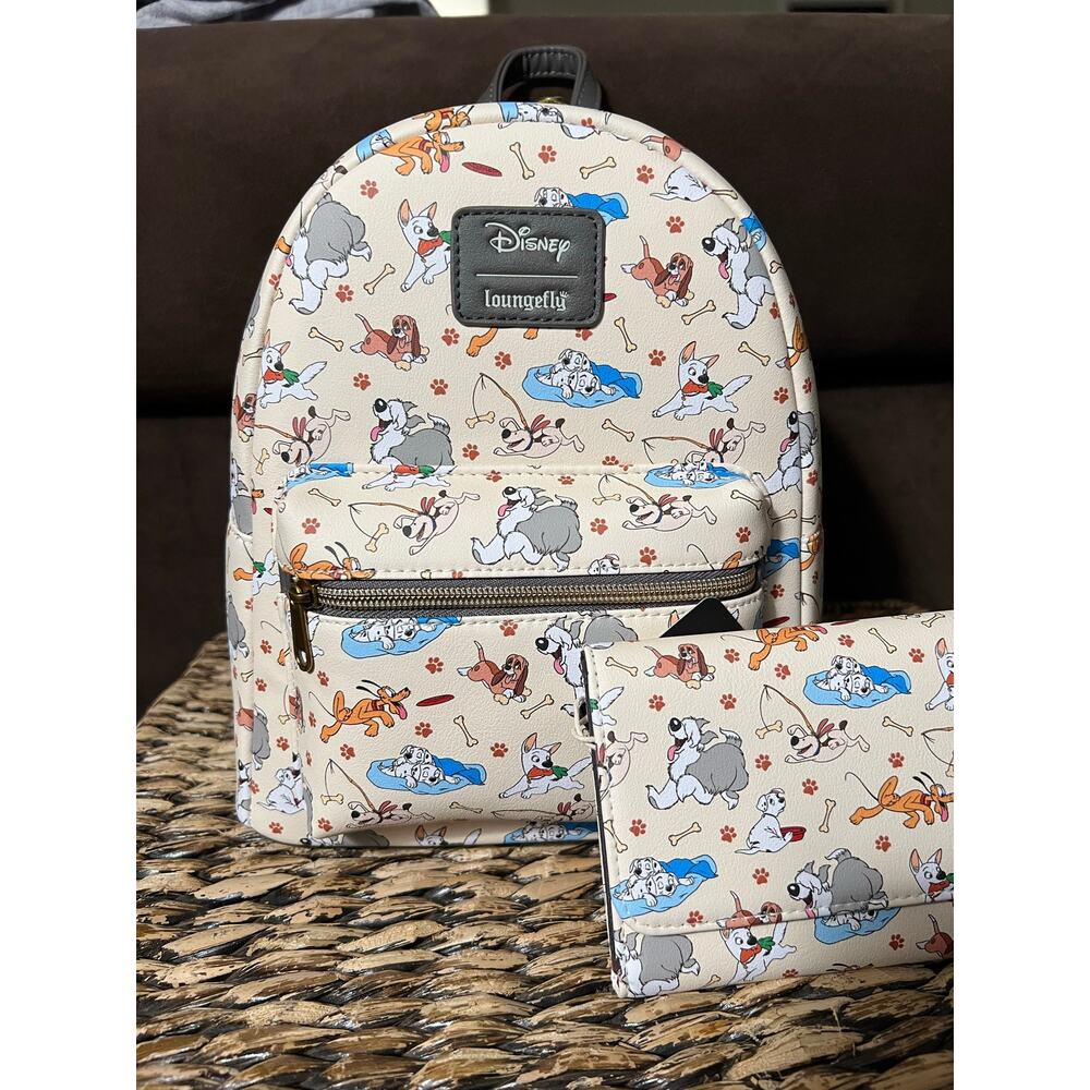 Loungefly Disney Dogs Play Mini Backpack Wallet Set Pluto Max Dalmations